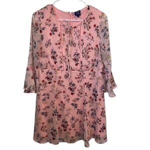 Disney Beauty and The Beast Belle Floral Print Dress Bell Sleeve Pink Mini Sz L‎